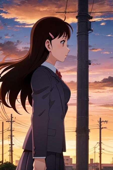 46485-798206371-miyukina, 1girl, solo, hairclip, school uniform, blazer, vest, pleated skirt, outdoors, sky, cloud, building, power lines, utili.png